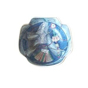 Decorative Display Dish Blue Floral Tassel Design Small Collectible Home Decor